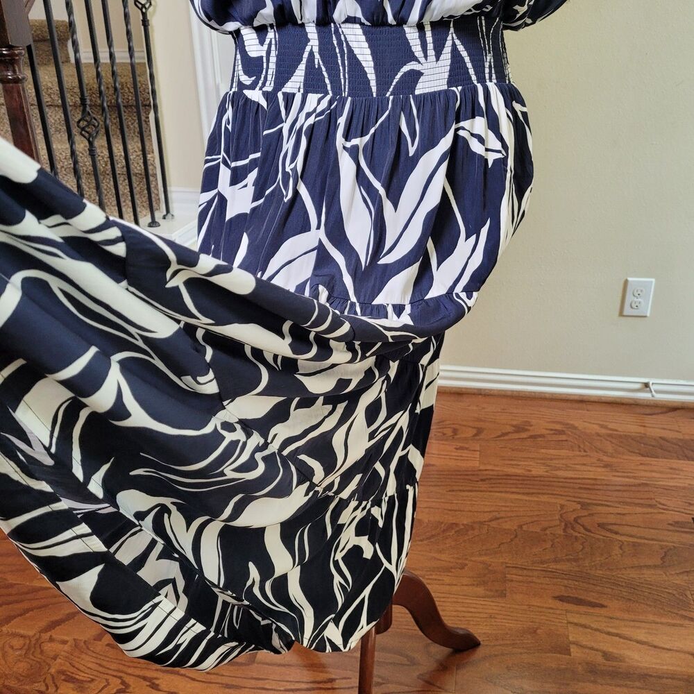 Chico's Floral Tiered Smocked Waist Maxi Dress Blue White Women 16 (Size 3) - Picture 13 of 17